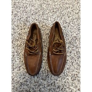 Polo Ralph Lauren New Bienne Tan Leather Boat Shoe Loafer Size 8.5 Lace Up